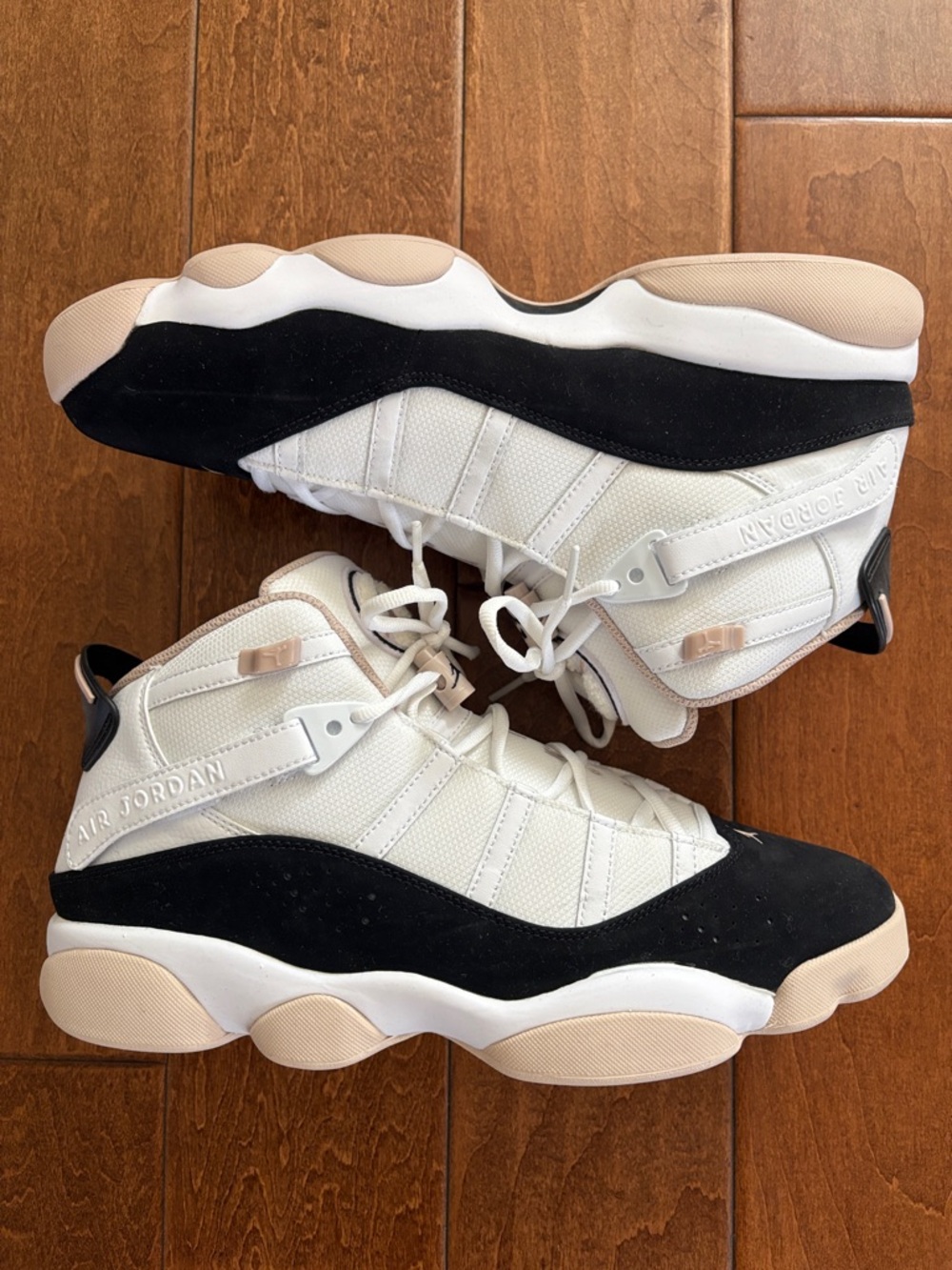 Jordan Men High-Top Sneakers in White, Black & Tan